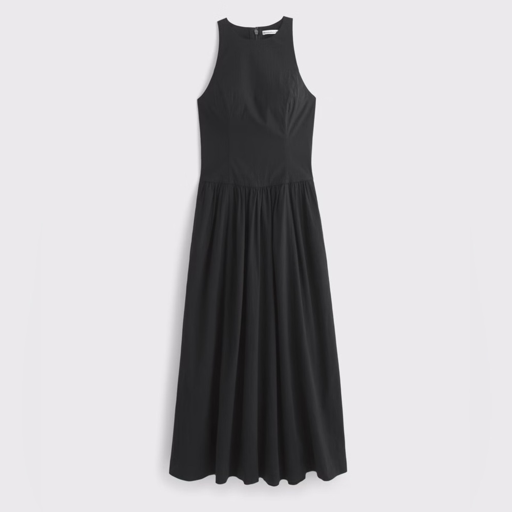Abercrombie & Fitch Black Midi Drop Waist Dress